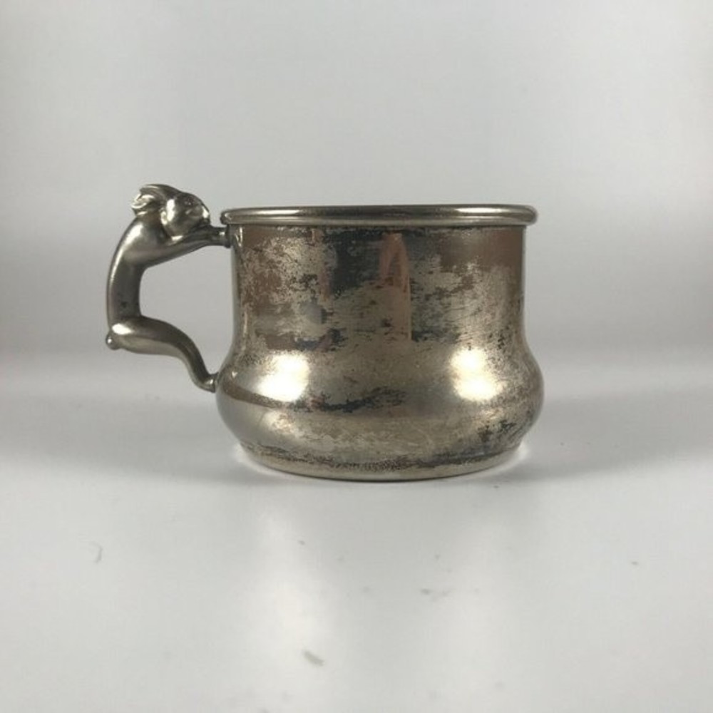 Childs Silver On Copper Bunny Rabbit Handled Mug / Drinking Cup